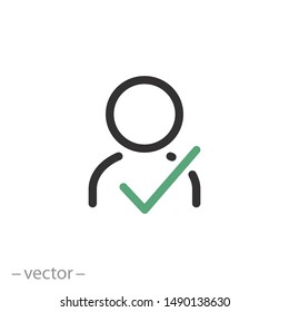 check verify icon, login user account, member person thin line web symbol on white background - editable stroke vector illustration eps10