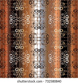 Check vintage seamless pattern. Lattice floral striped background. Modern wallpaper. Damask hand drawn ornaments. Line art tracery swirl flowers, leaves. Vector surface texture.