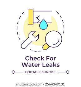 Check for water leaks multi color concept icon. Maintaining household plumbing system. Sustainability. Round shape line illustration. Abstract idea. Graphic design. Easy to use in booklet