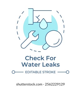 Check for water leaks soft blue concept icon. Maintaining household plumbing system. Sustainability. Round shape line illustration. Abstract idea. Graphic design. Easy to use in booklet