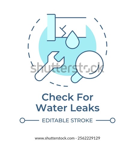 Check for water leaks soft blue concept icon. Maintaining household plumbing system. Sustainability. Round shape line illustration. Abstract idea. Graphic design. Easy to use in booklet