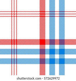 Check white textile with red and blue stripes seamless pattern. Vector illustration.