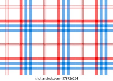 Check white textile with red and blue stripes seamless pattern. Vector illustration.
