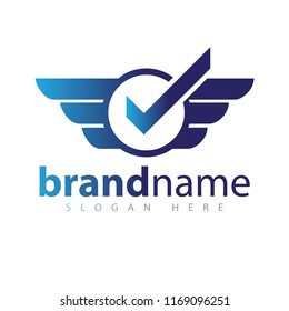 Check with wing logo icon vector template