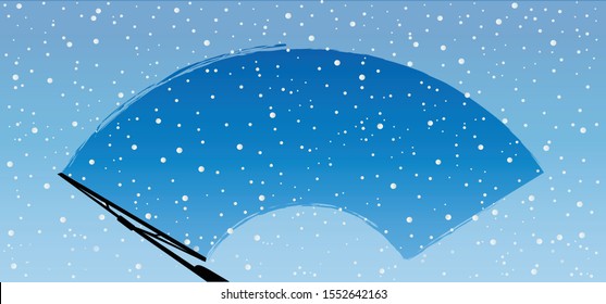 Check wiper wipers cleans the windshield. Car windscreen wipe glass. Vector clean window, brush wiper blades. Arm blade in car removes streaks water drop. Snow, wish rain or raining windows. Winter