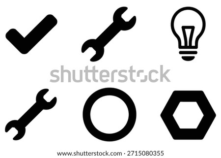 Check wrench lightbulb circle hexagon check mark spanner