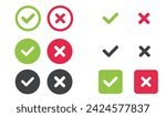 Check and wrong icons set of check marks. Green tick, red cross, black tick and cross. Yes or no - Vector