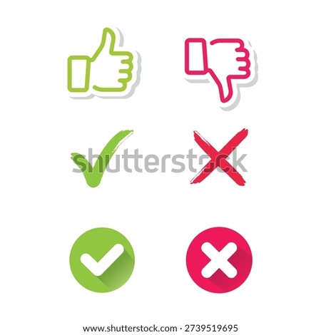 Check and wrong icons set of check marks. Green tick, red cross, black tick and cross. Yes or no - Vector.