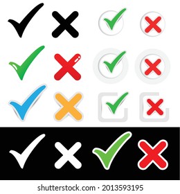 Check and wrong mark paper sticker icon