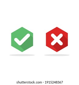 Check and wrong marks, Tick and cross marks, Accepted,Rejected, Approved,Disapproved, Right,Wrong, Correct,False - vector mark symbols in green and red. Isolated icon.