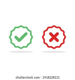 Check and wrong marks, Tick and cross marks, Accepted,Rejected, Approved,Disapproved, Right,Wrong, Correct,False - vector mark symbols in green and red. Isolated icon.