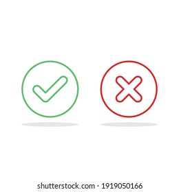 Check And Wrong Marks, Tick And Cross Marks, Accepted,Rejected, Approved,Disapproved, Right,Wrong, Correct,False - Vector Mark Symbols In Green And Red. Isolated Icon.