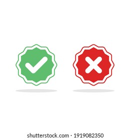 Check and wrong marks, Tick and cross marks, Accepted,Rejected, Approved,Disapproved, Right,Wrong, Correct,False - vector mark symbols in green and red. Isolated icon.