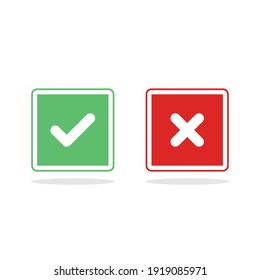 Check and wrong marks, Tick and cross marks, Accepted,Rejected, Approved,Disapproved, Right,Wrong, Correct,False - vector mark symbols in green and red. Isolated icon.