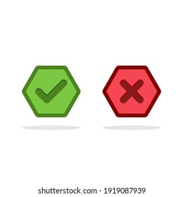 Check and wrong marks, Tick and cross marks, Accepted,Rejected, Approved,Disapproved, Right,Wrong, Correct,False - vector mark symbols in green and red. Isolated icon.