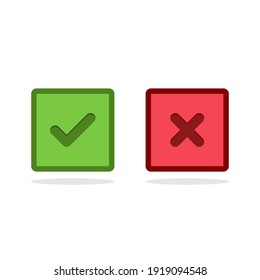 Check and wrong marks, Tick and cross marks, Accepted,Rejected, Approved,Disapproved, Right,Wrong, Correct,False - vector mark symbols in green and red. Isolated icon.