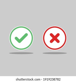 Check and wrong marks, Tick and cross marks, Accepted,Rejected, Approved,Disapproved, Right,Wrong, Correct,False - vector mark symbols in green and red. Isolated icon.