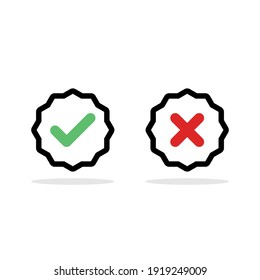 Check and wrong marks, Tick and cross marks, Accepted,Rejected, Approved,Disapproved, Right,Wrong, Correct,False - vector mark symbols in green and red. Isolated icon.