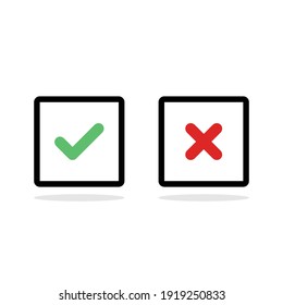 Check and wrong marks, Tick and cross marks, Accepted,Rejected, Approved,Disapproved, Right,Wrong, Correct,False - vector mark symbols in green and red. Isolated icon.