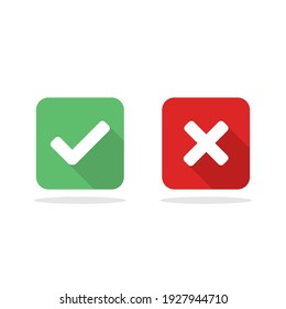 Check and wrong marks, Tick and cross marks, Accepted,Rejected, Approved,Disapproved, Right,Wrong, Correct,False - vector mark symbols in green and red. Isolated icon.