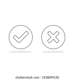 Check And Wrong Marks, Tick And Cross Marks, Accepted,Rejected, Approved,Disapproved, Right,Wrong, Correct,False - Vector Mark Symbols. Black Outline Design. Isolated Icon.