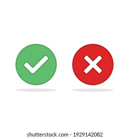 Check and wrong marks, Tick and cross marks, Accepted,Rejected, Approved,Disapproved, Right,Wrong, Correct,False - vector mark symbols in green and red. Isolated icon.