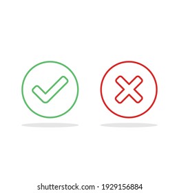 Check and wrong marks, Tick and cross marks, Accepted,Rejected, Approved,Disapproved, Right,Wrong, Correct,False - vector mark symbols in green and red. Isolated icon.