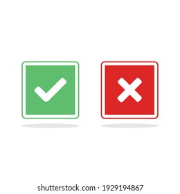 Check and wrong marks, Tick and cross marks, Accepted,Rejected, Approved,Disapproved, Right,Wrong, Correct,False - vector mark symbols in green and red. Isolated icon.