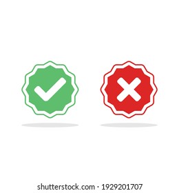 Check and wrong marks, Tick and cross marks, Accepted,Rejected, Approved,Disapproved, Right,Wrong, Correct,False - vector mark symbols in green and red. Isolated icon.