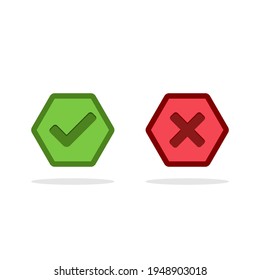 Check and wrong marks, Tick and cross marks, Accepted,Rejected, Approved,Disapproved, Right,Wrong, Correct,False - vector mark symbols in green and red. Isolated icon.