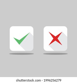 Check and wrong marks, Tick and cross marks, Accepted,Rejected, Approved,Disapproved, Right,Wrong, Correct,False - vector mark symbols in green and red. Isolated icon.