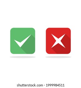 Check and wrong marks, Tick and cross marks, Accepted,Rejected, Approved,Disapproved, Right,Wrong, Correct,False - vector mark symbols in green and red. Isolated icon.