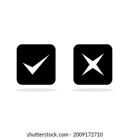 Check and wrong marks, Tick and cross marks, Accepted,Rejected, Approved,Disapproved, Right,Wrong, Correct,False - vector mark symbols. White outline design. Isolated icon.