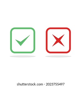 Check and wrong marks, Tick and cross marks, Accepted,Rejected, Approved,Disapproved, Right,Wrong, Correct,False - vector mark symbols in green and red. Isolated icon.