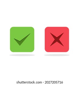 Check and wrong marks, Tick and cross marks, Accepted,Rejected, Approved,Disapproved, Right,Wrong, Correct,False - vector mark symbols in green and red. Isolated icon.