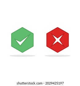 Check and wrong marks, Tick and cross marks, Accepted,Rejected, Approved,Disapproved, Right,Wrong, Correct,False - vector mark symbols in green and red. Isolated icon.