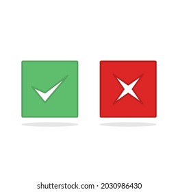 Check and wrong marks, Tick and cross marks, Accepted,Rejected, Approved,Disapproved, Right,Wrong, Correct,False - vector mark symbols in green and red. Isolated icon.