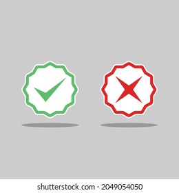 Check and wrong marks, Tick and cross marks, Accepted,Rejected, Approved,Disapproved, Right,Wrong, Correct,False - vector mark symbols in green and red. Isolated icon.