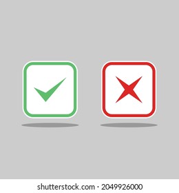 Check and wrong marks, Tick and cross marks, Accepted,Rejected, Approved,Disapproved, Right,Wrong, Correct,False - vector mark symbols in green and red. Isolated icon.