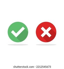 Check and wrong marks, Tick and cross marks, Accepted,Rejected, Approved,Disapproved, Right,Wrong, Correct,False - vector mark symbols in green and red. Isolated icon.