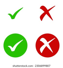 check and x mark set green red solid icon symbol vector on white background