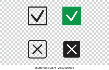Marcar e X Marcas em Quadrados para Design da Interface do Usuário