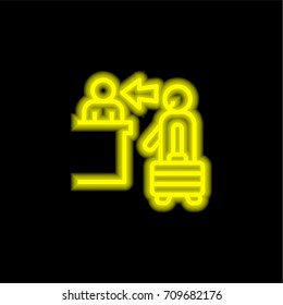 Check in yellow glowing neon ui ux icon. Glowing sign logo vector
