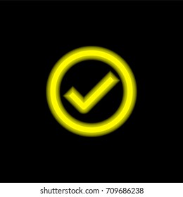 Check yellow glowing neon ui ux icon. Glowing sign logo vector