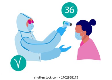Check your body temperature before entering a flat-style public coronavirus control room. Health pandemic risk concept COVID-19 vector