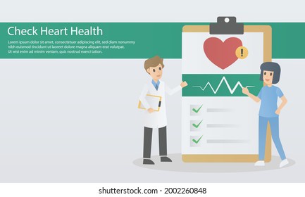 Check your heart health risk assess,Cardiovascular disease diagnosis,hypertension treatment, health check up, heart pulse trace, medical service,examine by specialist doctors and nurses,vector.