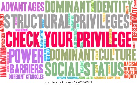 Check Your Privilege word cloud on a white background. 