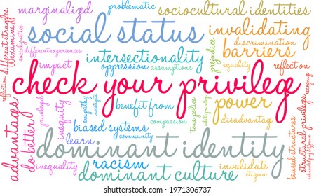 Check Your Privilege word cloud on a white background. 