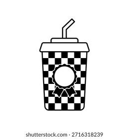 Icono de la taza de la bebida del patrón del tablero de ajedrez aislado en el fondo blanco, ilustración plana limpia para la marca del café, empaquetado de la bebida, diseño moderno, y conceptos creativos de la bebida.