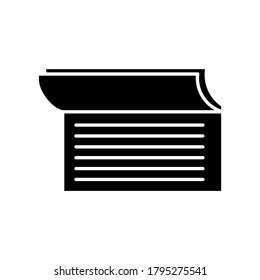 Icono de glifo negro de la libreta de tesorería. Documento para comercio. Nómina de pago. Comprobar notas de la libreta. Servicio de contabilidad. Operación bancaria. Símbolo de silueta en el espacio blanco. Ilustración aislada del vector